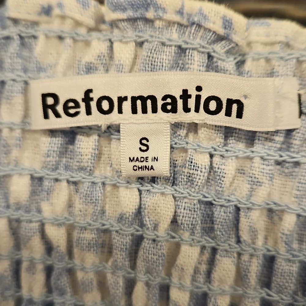 💕REFORMATION💕 Cambria Linen Top ~ Sofie Blue Floral Print Small S NWT - Picture 10 of 14